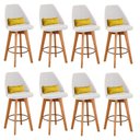 Ver imagem 1 de Kit 08 Banquetas Linho Bege e Almofada Suede Amarelo