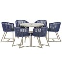 Ver imagem 1 de Mesa com 6 Cadeiras de Jantar Roma 120cm e Noronha em Alumínio Fendi Corda Náutica Estofado 12 Trama
