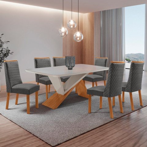 Mesa de Jantar Yasmin 180cm Tampo MDF Copo com 6 Cadeiras Carolina