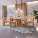 Ver imagem 1 de Conjunto Sala de Jantar 6 Lugares Lotus Mesa e Cadeiras Madeira Maciça e Tecido Courissimo Caramelo