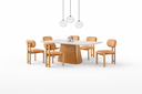 Ver imagem 2 de Conjunto Sala de Jantar 6 Lugares Lotus Mesa e Cadeiras Madeira Maciça e Tecido Courissimo Caramelo