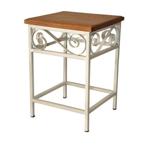 Banco Quadrado Rustico Uai Artesanatos Artesanal Branco e Marrom Ferro e Madeira