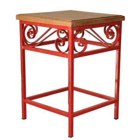 Banco Quadrado Rustico Ferro e Madeira Uai Artesanatos Artesanal Vermelho e Marrom