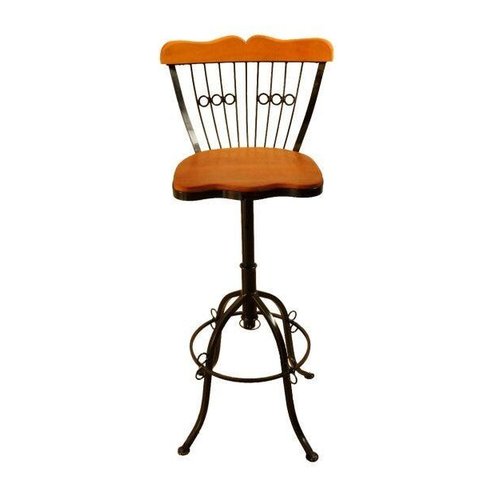 Cadeira Bistrô 70cm Giratória Uai Artesanatos Rustico Artesanal Ferro e Madeira Preto e Marrom