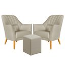 Ver imagem 1 de Kit 2 Poltronas Orion Bordada com Puff Izar Courino Bege Aradecor