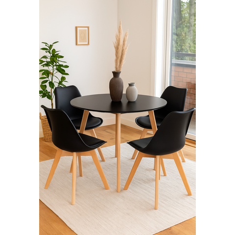 Kit Mesa Leda Preta 90cm Sala Jantar Cozinha com 4 Cadeiras Leda Estilo Nórdico Atual