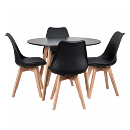 Kit Mesa Leda Preta 90cm Sala Jantar Cozinha com 4 Cadeiras Leda Estilo Nórdico Atual - 1