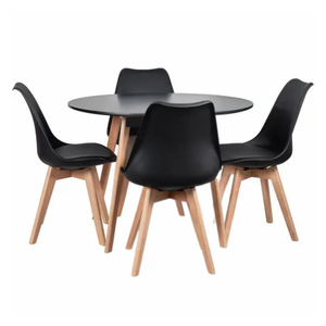 Kit Mesa Leda Preta 90cm Sala Jantar Cozinha com 4 Cadeiras Leda Estilo Nórdico Atual