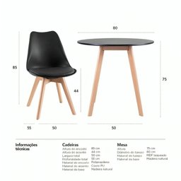 Kit Mesa Leda Preta 90cm Sala Jantar Cozinha com 4 Cadeiras Leda Estilo Nórdico Atual - 5