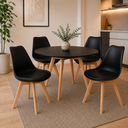 Ver imagem 1 de Kit Mesa Leda Preta 90cm Sala Jantar Cozinha com 4 Cadeiras Leda Estilo Nórdico Atual