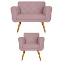 Ver imagem 1 de Conjunto Namoradeira e 1 Poltrona Isabella Sala de Estar Suede Rosê - LM DECOR