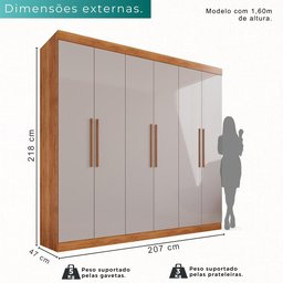Guarda-roupa Casal 6 Portas 4 Gavetas Roma - Mais Móveis Cinamomo/offwhite - 3