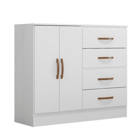 Cômoda 4 Gavetas 2 Portas Lite Branco Brilho 107cm Largura Sapateira Mdp