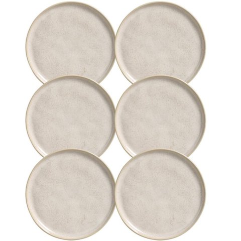Jogo 6 Pratos 21cm Cerâmica Off White Porto Brasil para Sobremesa Mesa Posta Bio Latte