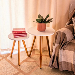 Conjunto Jogo de 2 Mesinhas Cabeceira Canto Apoio Pés Retro Porta Objetos Cama Quarto Mdf Decorativa - 5