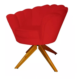 Poltrona decorativa Petala Giratoria em Madeira vermelho veludo para sala,salão,escritorio Dalaqua-D - 2