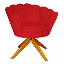 Poltrona decorativa Petala Giratoria em Madeira vermelho veludo para sala,salão,escritorio Dalaqua-D - 1