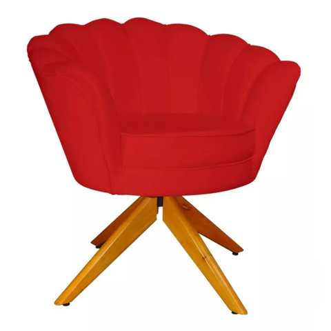 Poltrona decorativa Petala Giratoria em Madeira vermelho veludo para sala,salão,escritorio Dalaqua-D