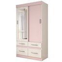 Ver imagem 4 de Guarda-roupa Solteiro Trento 2 Portas 4 Gavetas com Espelho Flex Branco/rosa - Panorama Móveis