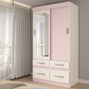Ver imagem 1 de Guarda-roupa Solteiro Trento 2 Portas 4 Gavetas com Espelho Flex Branco/rosa - Panorama Móveis