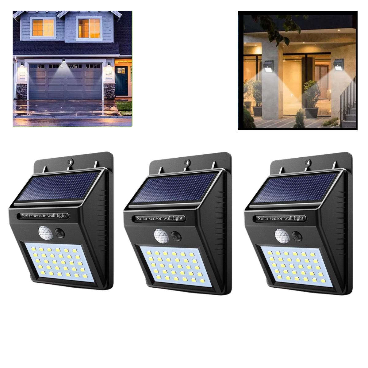 Kit 3 Arandelas Lâmpada Solar 6W 30 Leds Externa Com Sensor De Presença Movimento Para Paredes Muros