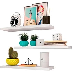 Prateleira Lisa 90x30cm Suporte Invisível Mdf Reta Branco de Parede Livro Organizadora Cozinha Quart