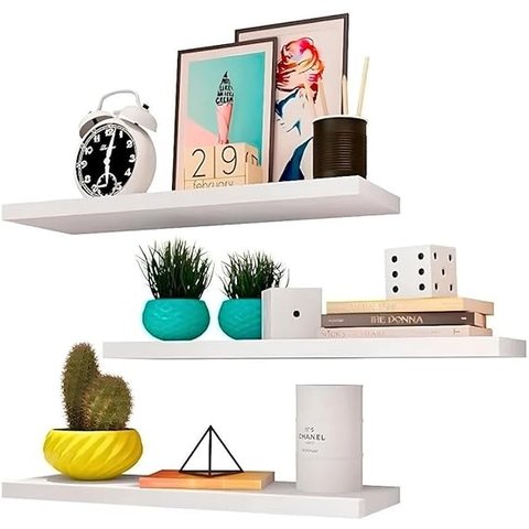 Prateleira Lisa 90x30cm Suporte Invisível Mdf Reta Branco de Parede Livro Organizadora Cozinha Quart