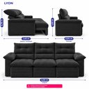 Ver imagem 2 de Sofá 3 Lugares Retrátil e Reclinável 2,00m Lyon Velusoft Preto Cama Inbox