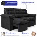 Ver imagem 3 de Sofá 3 Lugares Retrátil e Reclinável 2,00m Lyon Velusoft Preto Cama Inbox