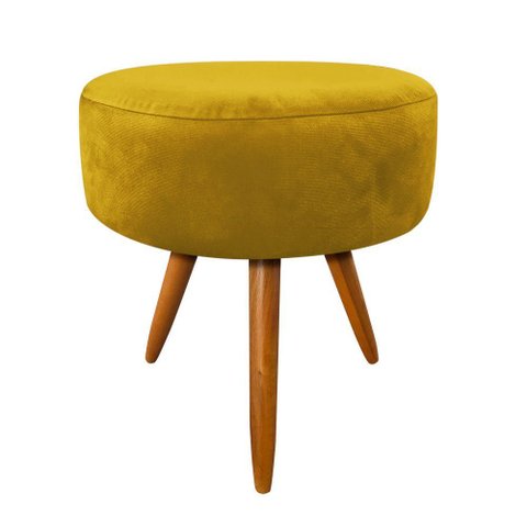 Puff Decorativo Redondo 40 cm Dóris Pé Palito Suede - Amarelo