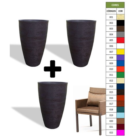 Kit 3 Vaso Planta 80x50 Oval Moderno Polietileno BGPLASTICOS AZUL BEBE 019