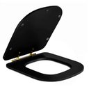 Ver imagem 2 de Assento Sanitário Poliéster Luxo Piano Preto Fosco para vaso Deca com Ferragem Dourada