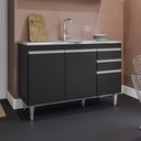 Ver imagem 1 de Balcão Melissa com Pia e Cuba Ghelplus 120cm 3 Portas 2 Gavetas Preto Maderatto Móveis