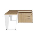 Ver imagem 3 de Mesa em L Escritório Pé Metal Armário 3 Gavetas 1 Porta 150cm Macadâmia com Branco F5 Office