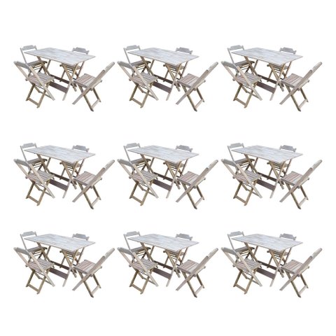 Kit 9 Conjuntos de Mesa Dobravel com 4 Cadeiras de Madeira 120x70 para Restaurante e Bar - sem Pintu