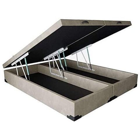 Cama Box Baú Casal Bipartido Suede Bege 42x138x188