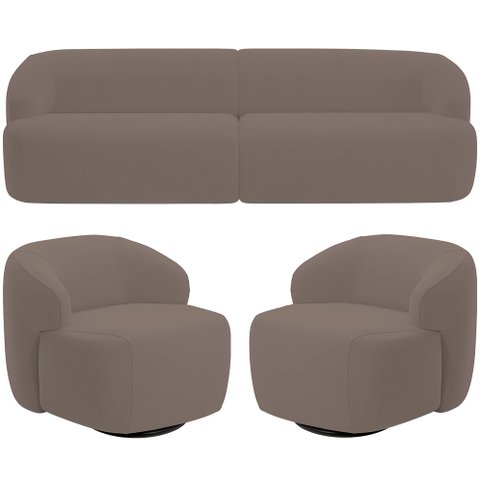 Sofá 4 Lugares Curvo Orgânico com 02 Poltronas para Sala Living 280cm Barolo L06 Veludo Marrom - Lya