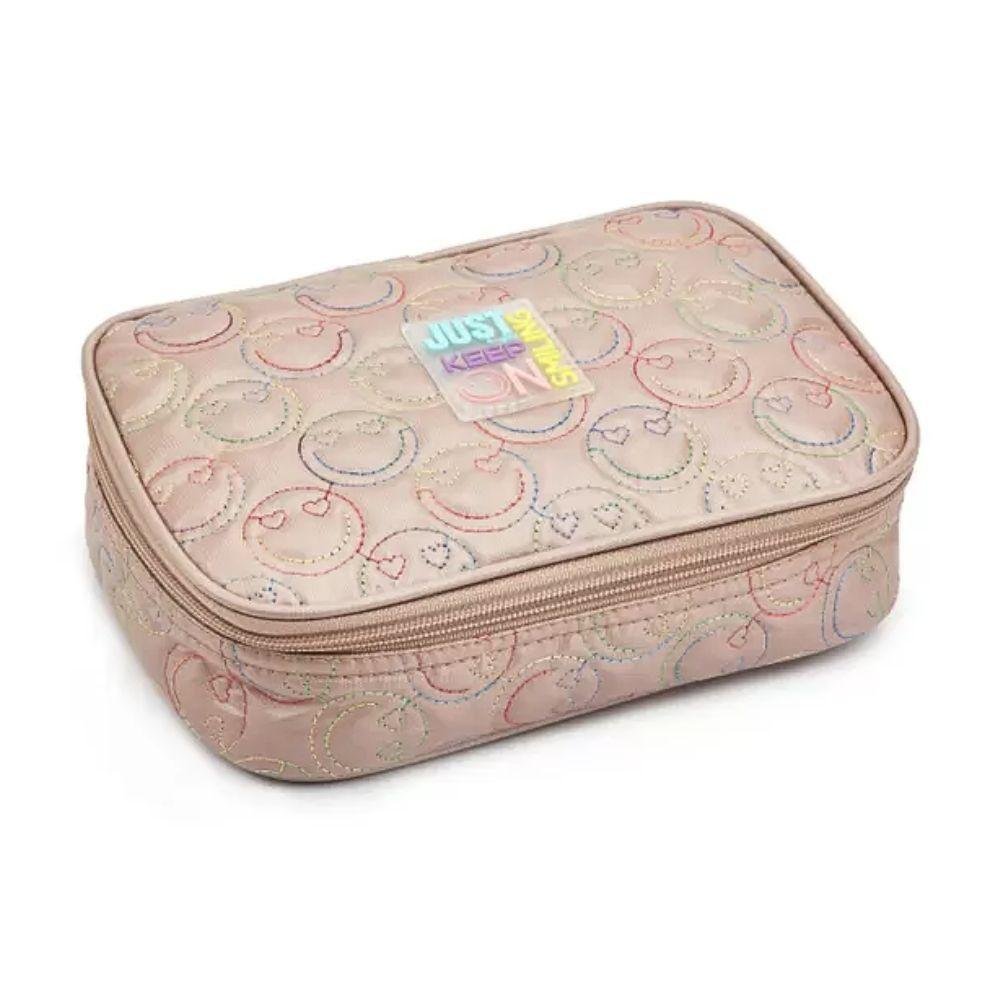 Kit Mochila de Rodinhas + Lancheira + Estojo Box Just Keep On Smiling Denlex Rose - 3