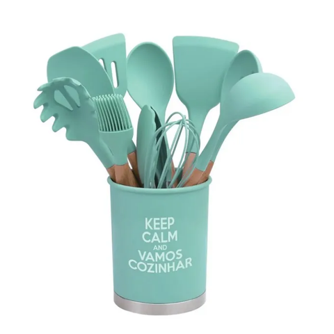 Kit Utensilios de Cozinha Silicone Verde