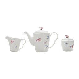 Cj Para Café/Chá de Porcelana Branca Borboletas 3 Peças Wolff - 5