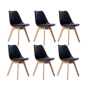Kit 06 Cadeiras Leda Eames Jantar Cozinha com Assento Estofado Preto
