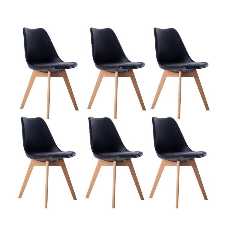 Kit 06 Cadeiras Leda Eames Jantar Cozinha com Assento Estofado Preto