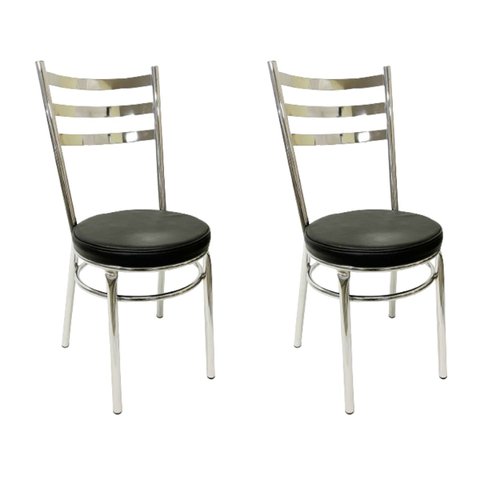 Kit 2 Cadeiras de Cozinha Redonda com Reforço Cromada Assento Grosso Preto