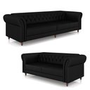 Ver imagem 2 de Conjunto de Sofá Sala de Estar Stanford Chesterfield 2 e 3 Lugares 200cm/260cm Pés Madeira Couro Pre