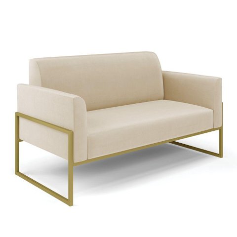 Sofá Namoradeira Base Industrial Alta Dourado Marisa Suede D03 - D\'rossi Cor Bege