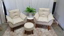Ver imagem 1 de Kit 02 Poltrona Decorativa Opala + Puff Redondo Suede Begge-PANDORA DECOR