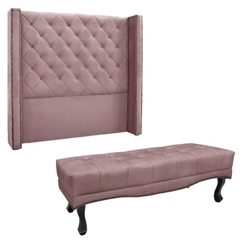 Kit Cabeceira e Calçadeira Recamier King 1,95m Vicenza Veludo Lilás - Pallazio