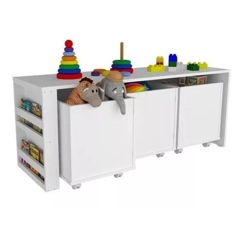 Rack com Baús Infantil com Porta Livros Carmo 100% Mdf
