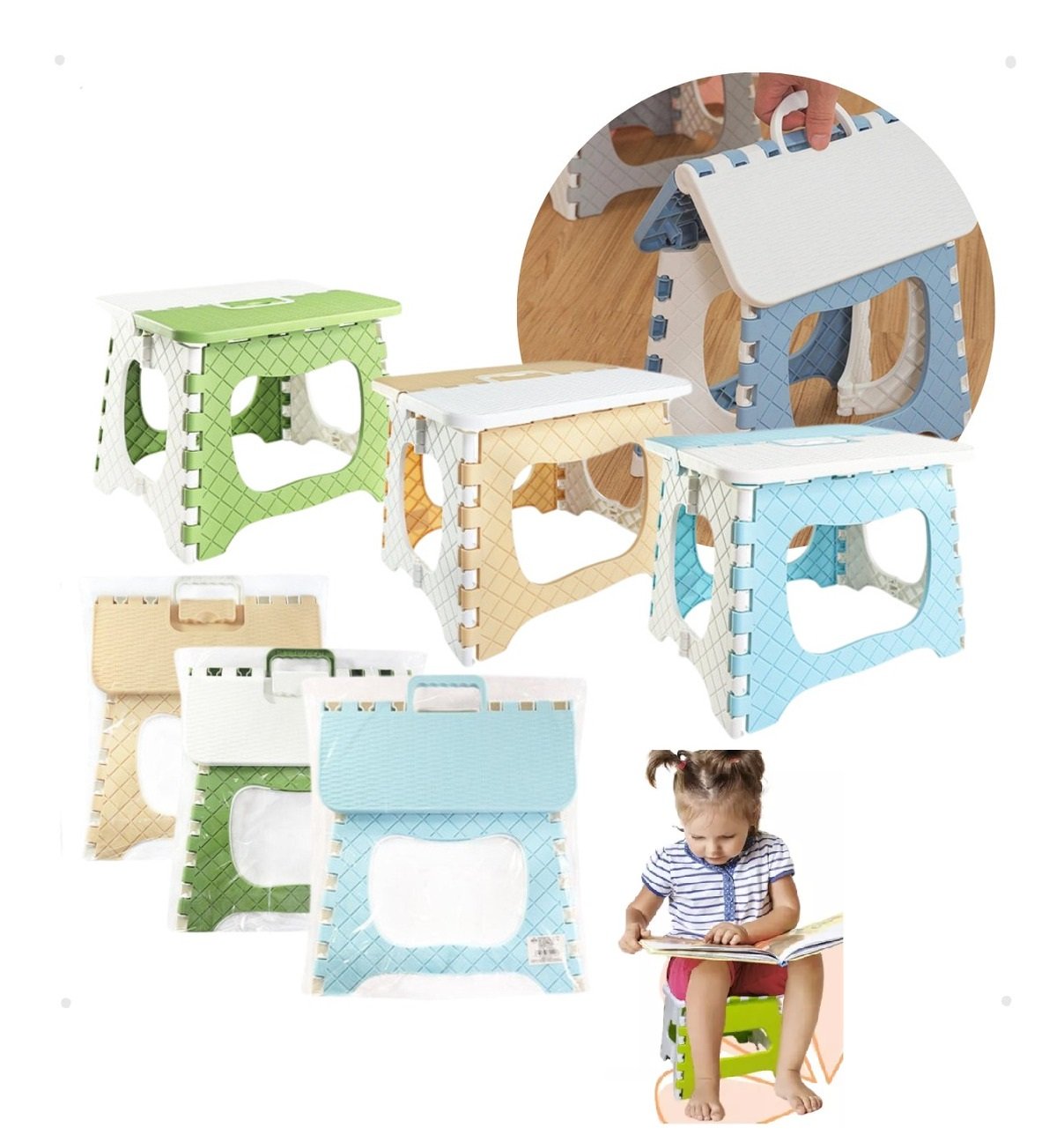 Banquinho Dobrável Infantil Banqueta Alça Resistente - 7