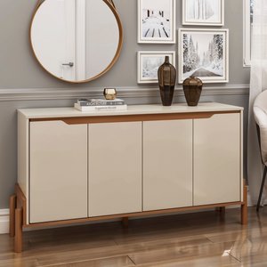 Buffet Aparador 4 Portas com Pés em Madeira Áurea:off White/cinamomo